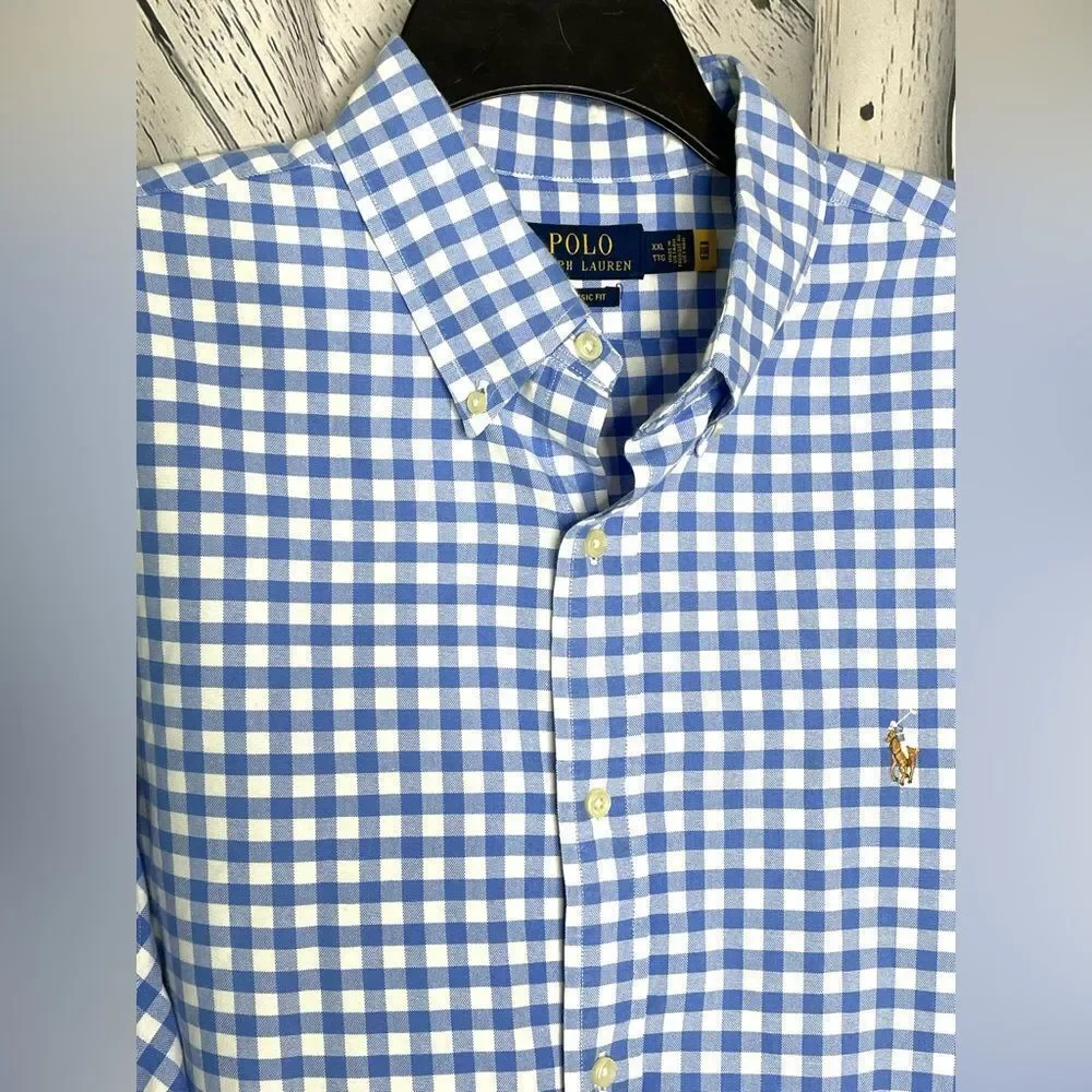 Polo Ralph Lauren Classic Fit Gingham Shirt Button-Down Long Sleeve Blue XXL